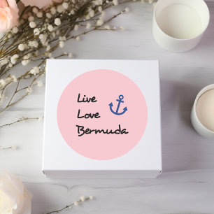 Sticker Rond Live Love Bermuda Script Texte avec Ancre
