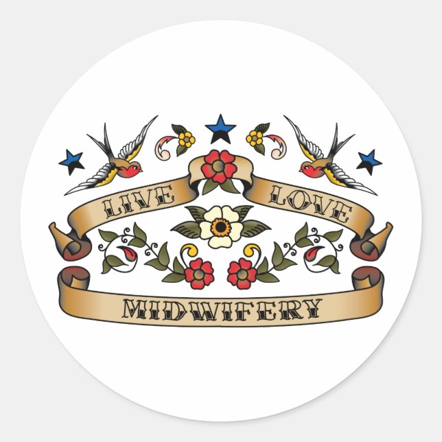 Sticker Rond Live Love Midwifery (Devant)