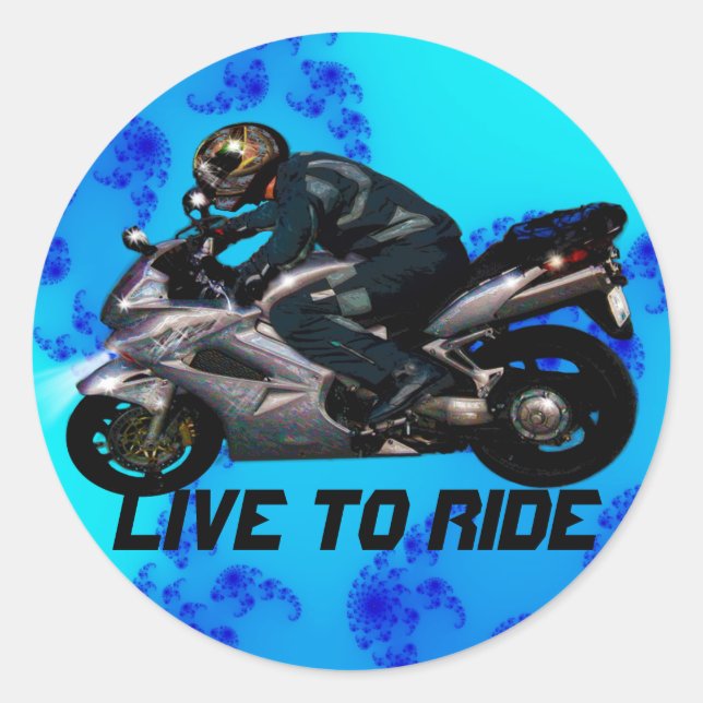 Sticker Rond Live To Ride Motorbiker (Devant)