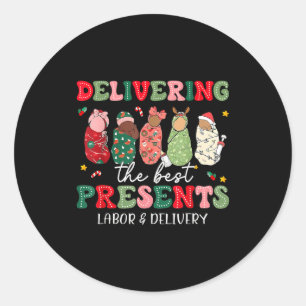Sticker Rond Livraison de la sage-femme de Noël