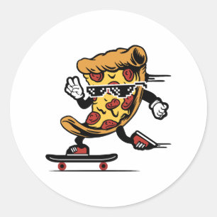 Sticker Rond Livraison de pizza, Funny Pizza Skateboard