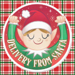 Sticker Rond Livraison des elfes de Père Noël Christmas Red n G<br><div class="desc">Livraison des elfes de Père Noël Christmas Red n Green Classic Sticker rond</div>