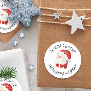 Sticker Rond Livraison Express Père Noël Atelier Père Noël