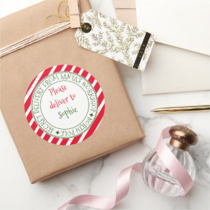 Sticker Rond Livraison secrète de Père Noël rayé cadeau de Noël