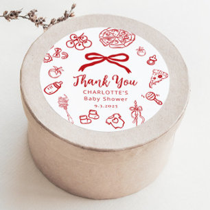 Sticker Rond Livraison spéciale Baby Shower Ruban Rouge Fantais