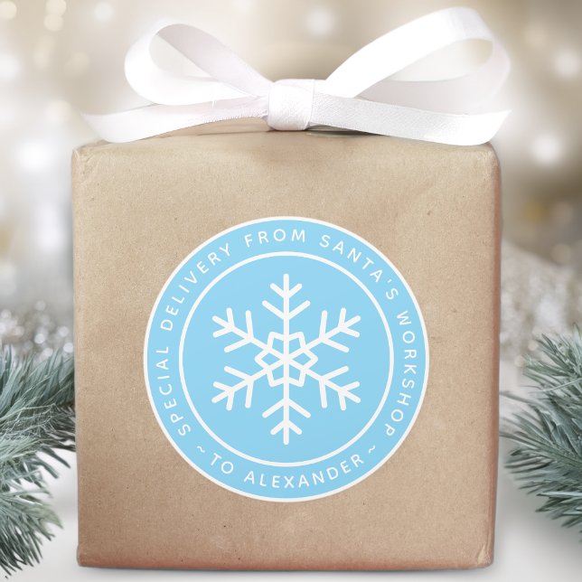 Sticker Rond Livraison Spéciale Bleue du Père Noël à Nom Flocon (Créateur téléchargé)