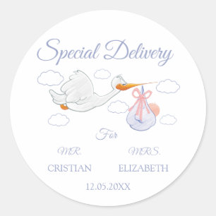 Sticker Rond Livraison Spéciale Bleue Fête de Naissance