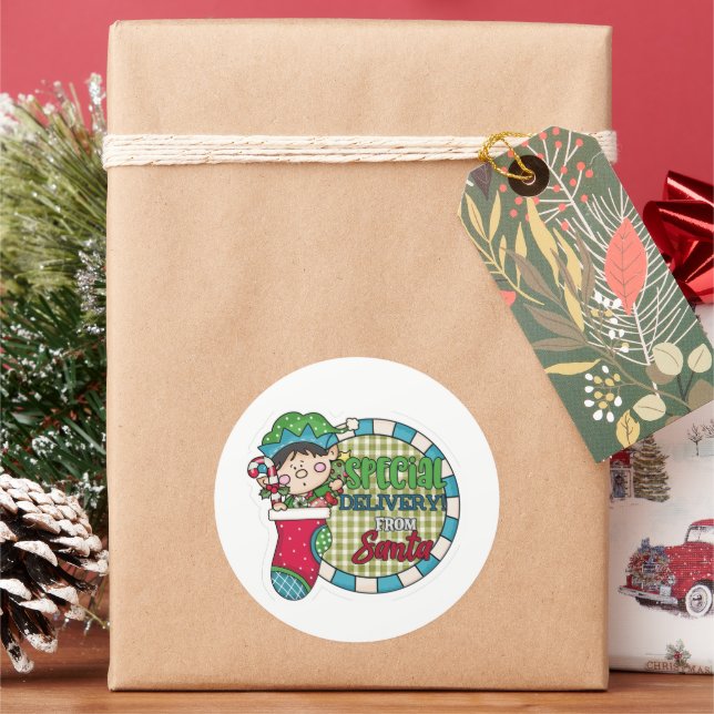 Sticker Rond Livraison spéciale de Père Noël (vacances)