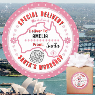 Sticker Rond Livraison spéciale de Père Noël à Enfant en Austra