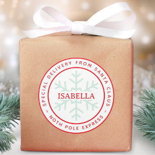 Sticker Rond Livraison Spéciale de Père Noël au Pôle Nord Nom d
