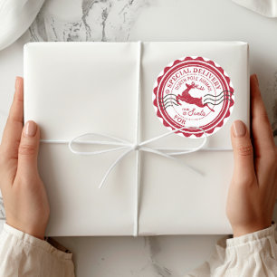 Sticker Rond Livraison spéciale de Père Noël cadeau de Noël