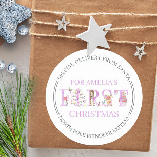 Sticker Rond Livraison spéciale de Père Noël Cute Premier Noël