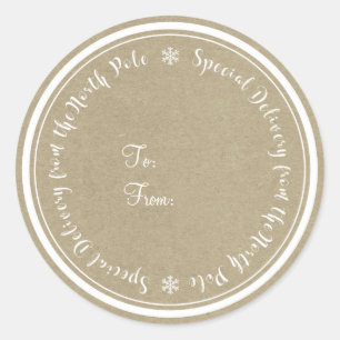 Sticker Rond Livraison spéciale du Noël rustique du Pôle Nord