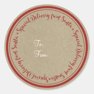 Sticker Rond Livraison spéciale du Père Noël Kraft rustique Noë