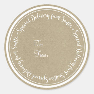 Sticker Rond Livraison spéciale du Père Noël Kraft rustique Noë