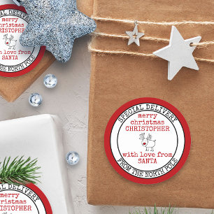 Sticker Rond Livraison spéciale du Père Noël personnalisé
