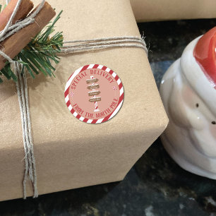 Sticker Rond Livraison spéciale du Pôle Nord rouge et blanc