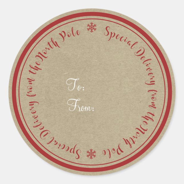Sticker Rond Livraison spéciale du Pôle Nord Rustique Noël (Devant)