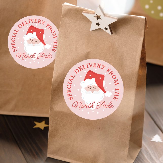 Sticker Rond Livraison Spéciale Du Pôle Nord Santa Claus (Special Delivery From The North Pole Santa Claus Classic Round Sticker)