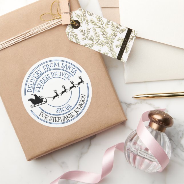 Sticker Rond Livraison spéciale Père Noël cadeau de Noël (Cadeaux)