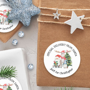 Sticker Rond Livraison spéciale personnalisée de Père Noël 