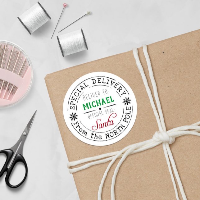 Sticker Rond Livraison spéciale personnalisée Pôle Nord Père No (Créateur téléchargé)