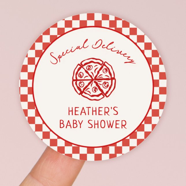 Sticker Rond Livraison spéciale Pizza italienne Baby shower Fav (Créateur téléchargé)