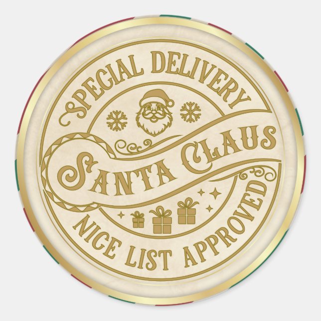 Sticker Rond Livraison spéciale - Santa Claus - Nice List (Devant)