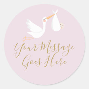 Sticker Rond Livraison spéciale Stork et Baby Pink