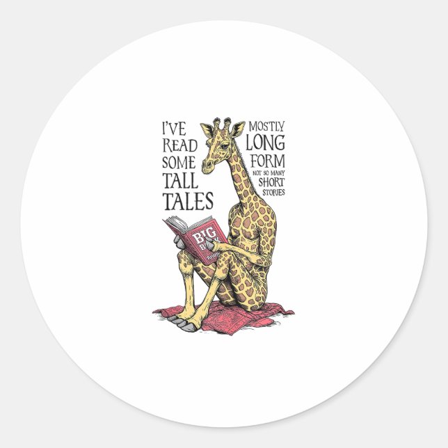 Sticker Rond Livre amusant Giraffe Longue Forme Lire Contes lon (Devant)