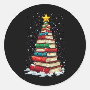 Sticker Rond Livre Arbre de Noël Livre Lover Professeur Bibliot