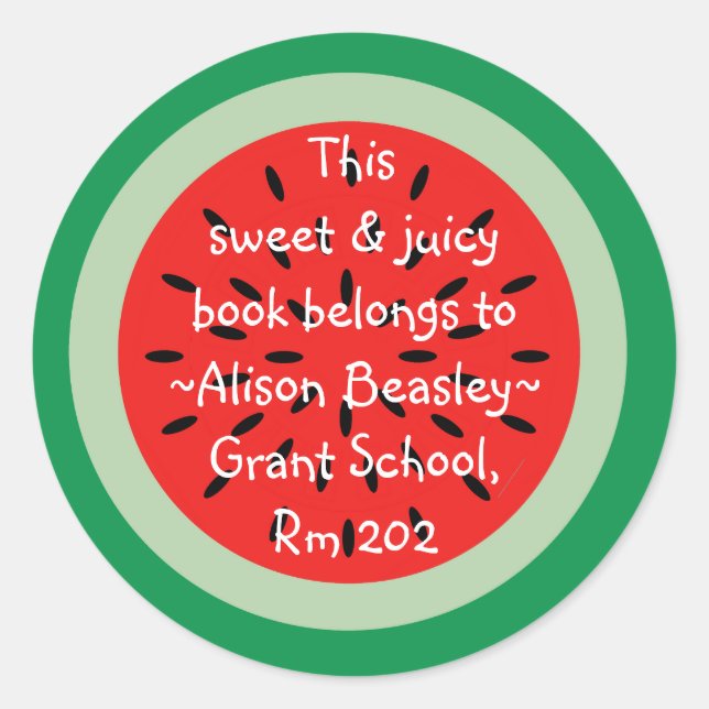 Sticker Rond Livre De Cartoon D'Art De Watermelon Appartient À (Devant)