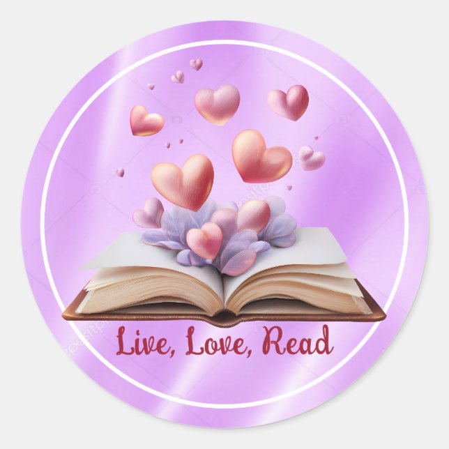 Sticker Rond Livre de cœurs rose (Devant)