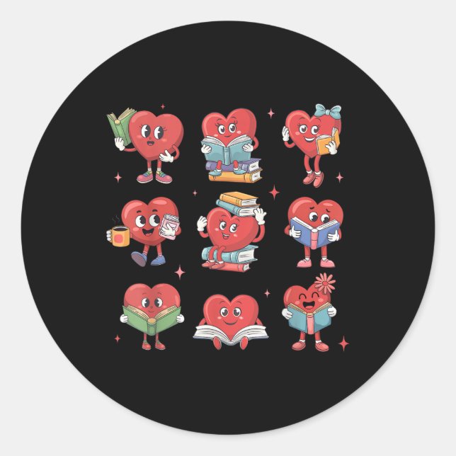 Sticker Rond Livre de lecture Coeur mignon Nerd ver de livre Va (Devant)
