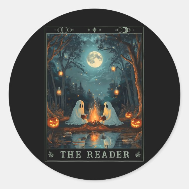 Sticker Rond Livre de lecture de Reader Bookish mignon Éffrayan (Devant)