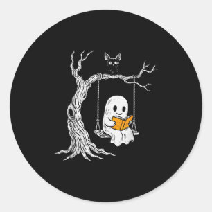 Sticker Rond Livre de lecture Ghost Halloween Bibliothécaire Pr