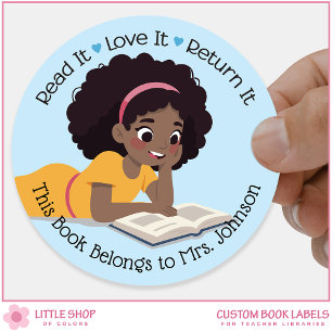 Sticker Rond Livre de lecture pour filles Professeur de bibliot