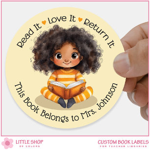Sticker Rond Livre de lecture pour filles Professeur de bibliot