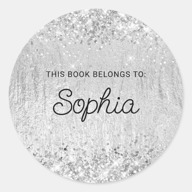 Sticker Rond Livre de texture Glittery Silver Glam (Devant)