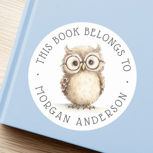 Sticker Rond Livre d'illustrations de l'aquarelle du hibou mou