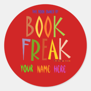Sticker Rond Livre Freak Bookplate - Arrière - plan rouge