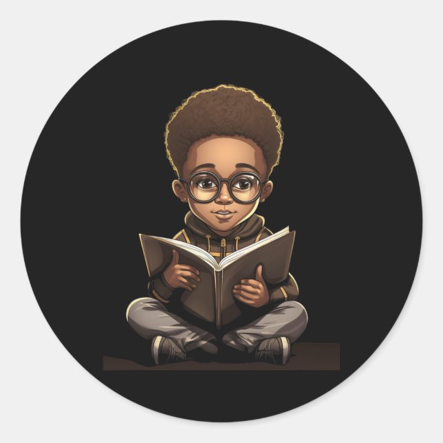Sticker Rond Livre Lecture Afro African American Reader Bookwor (Devant)