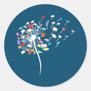 Sticker Rond Livre Lover Dandelion Bibliothécaire Enseignant