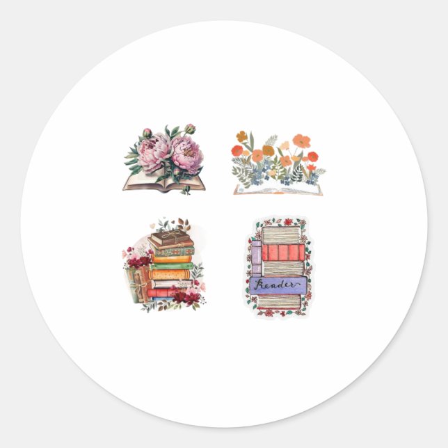 Sticker Rond livre ouvert avec fleurs (Devant)