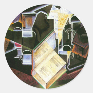 Sticker Rond Livre, Pipe et Lunettes, Juan Gris, Cubisme Vintag