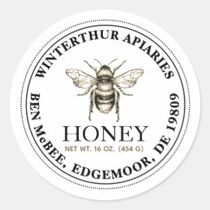 Sticker Rond LIVRE TEXTE Modifiable Blanc Miel Jar Bee Étiquett