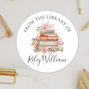 Sticker Rond Livres Anciens Roses De La Bibliothèque D'ex-Libri