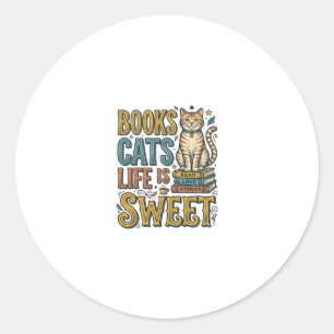 Sticker Rond Livres Chats La Vie Est Douce Design Pour Lecteur