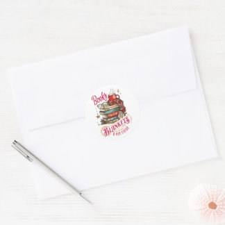 Sticker Rond Livres Couvertures et Chocolat Chaud