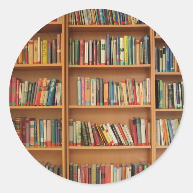 Sticker Rond Livres dans la bibliothèque (Devant)